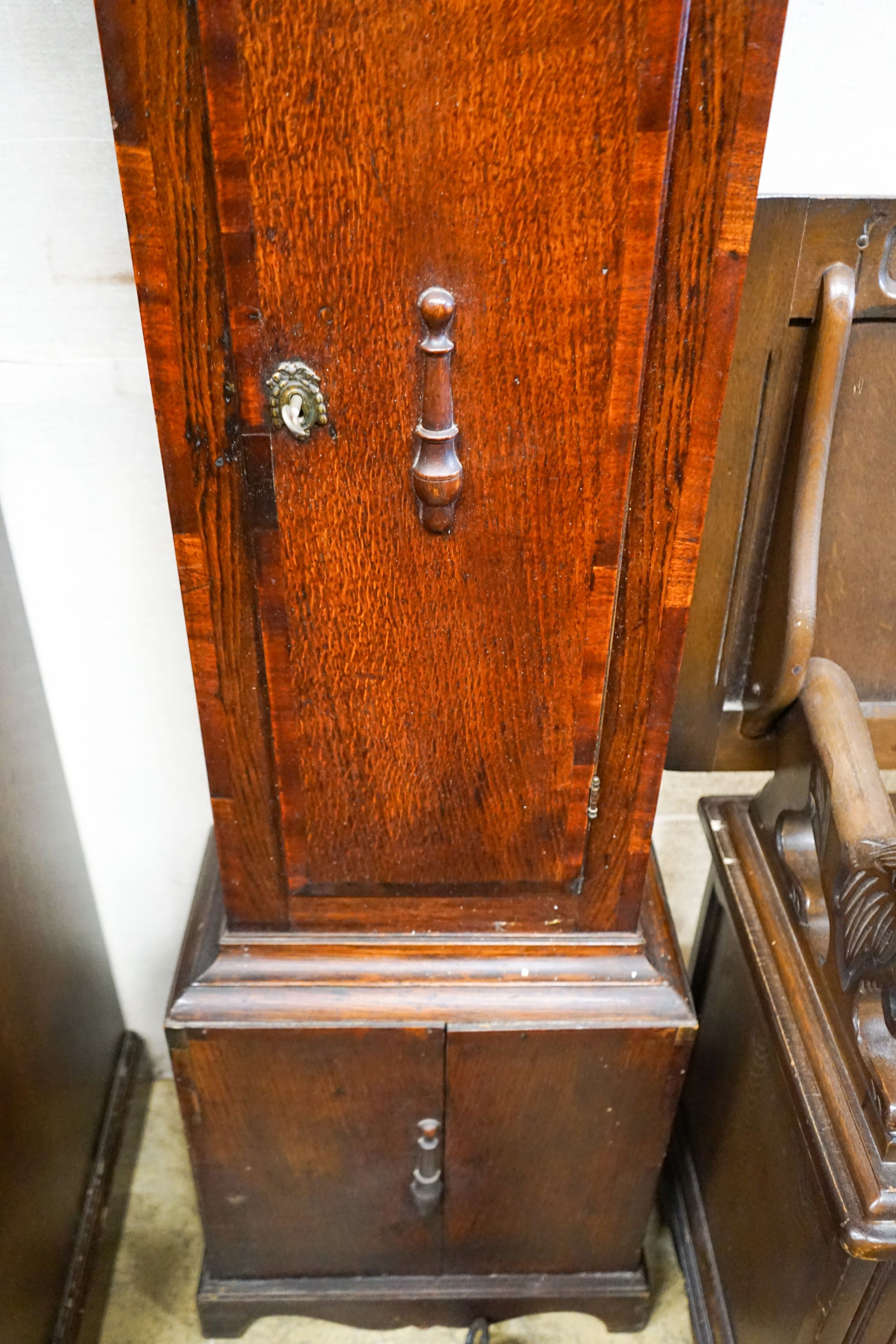 A George III eight day longcase clock, marked Zac Hanwell, London, in later oak case, height 213cm